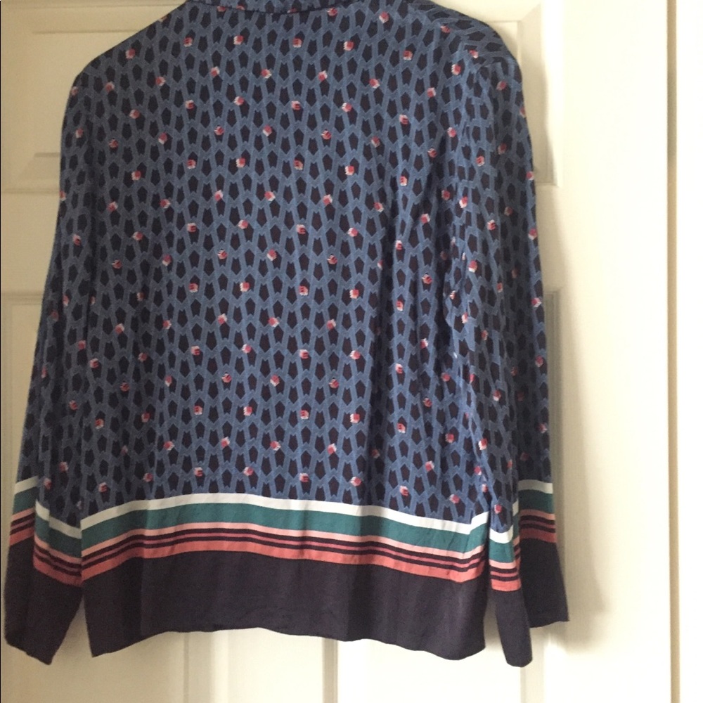 Maje Blue Multi-Spot Silk Blouse with Stripe Trim - Picture 6 of 13